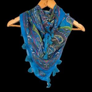 Solitaire Women 100% Silk Scarf Square 38" Bohemian Paisley Gypsy Festival Arts